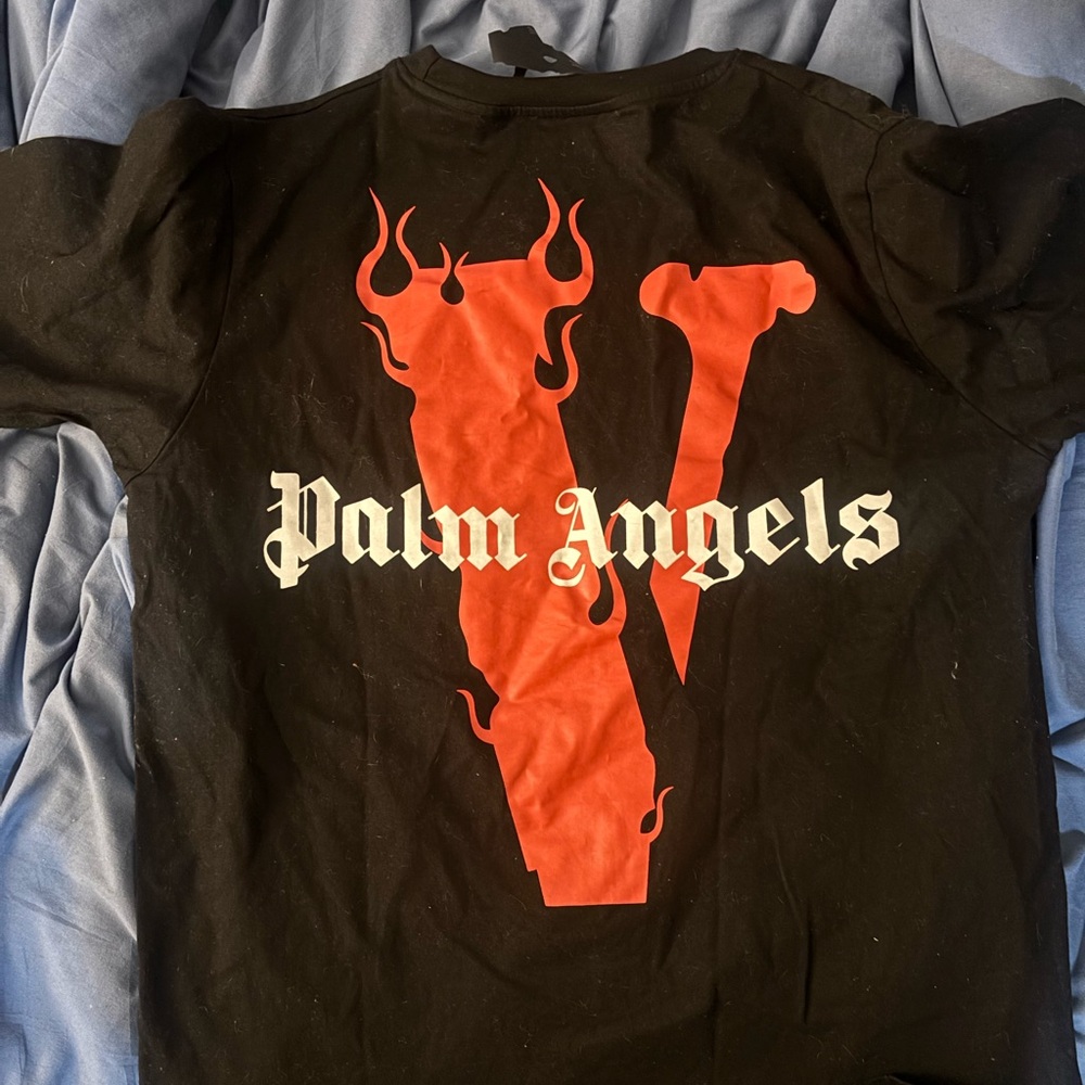 Palm Angels Black Tee with Red Flame Graphic